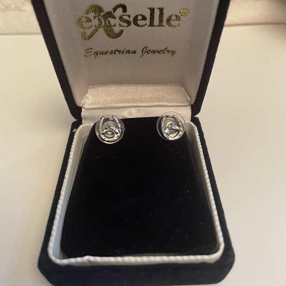 Horse Head In Horseshoe Earrings - Picture 2 of 2